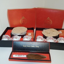 6 x Royal Crown Derby Posies Tea Cups Saucers, cake knife, fluted