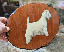 Rare Vintage West Highland White Terrier Puppy Dog Glazed Glossed Wooden Plaque