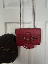Gucci Authentic GG Guccissima Red Emily Embossed Leather Chain Shoulder Bag