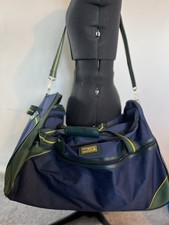 Large Navy & Green Hold-all Duffle Bag with Wheels Shoulder Strap Very Good Con