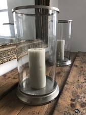 A large pair of hand blown glass and metal hurricane candle lamps cloches Lovely