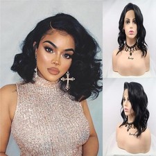 Wig 1b# Black Curly Lace Front Wig Side Part Short Natural Black 13x4 Lace Fron