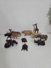 Vintage Hand Carved Wooden African Safari Animal Figurines Set of 10
