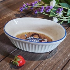 Vintage Foxwood Tales Hedgehog Small Oval Ceramic Ribbed Jam Condiment Dish