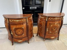 Pair of French Bombe & Ormalu Louis XVI Bedside Demi Lune Console Tables