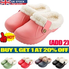 Womens CLOGS FLEECE MULES WARM COLLAR WINTER RUBBER SLIP ON SANDAL SLIPPER SIZE❤