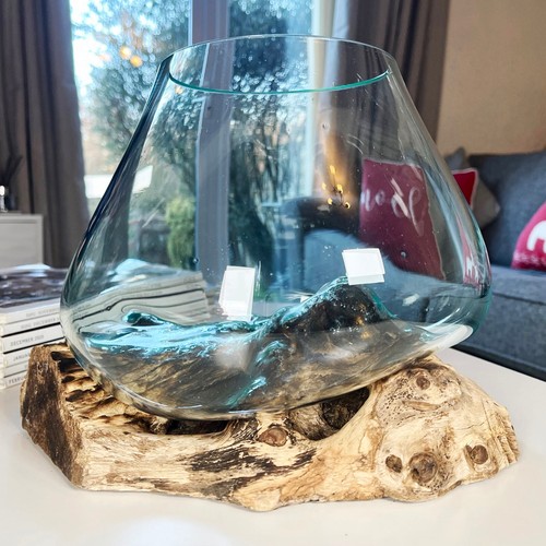 Molten glass 21cm bowl - 21cm, teak