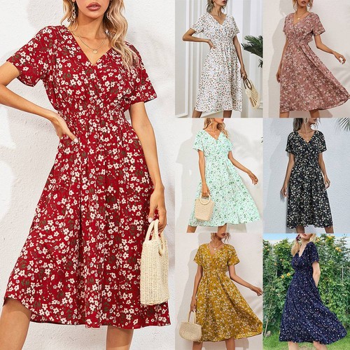 Womens floral boho midi dress - boho,