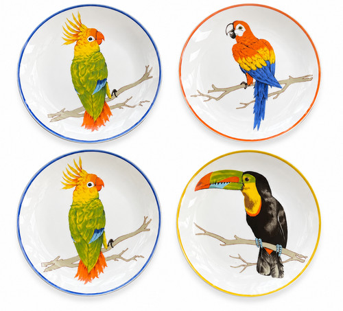 Tropical bird salad plates set - bird,