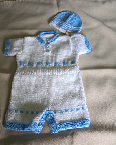 White blue hand knitted - 0-3, &