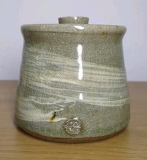 Leach Pottery Seasalt St Ives Lidded Pot Green Brushed Glaze Studio Stoneware
