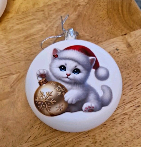 White cat christmas bauble - cat,