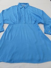 ZARA CORNFLOWER BLUE BATWING SLEEVE SATIN LONG TUNIC SHIRT / SHORT DRESS UK 10