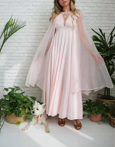 60s blush pink gown cape - 60s,