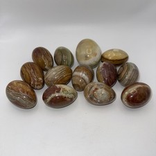 Vintage Twelve Marble and One Large Onyx Hardstone Eggs Cream Brown
