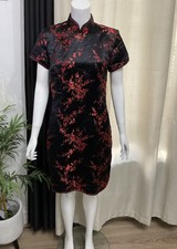 Women’s Tang Yi Black Satin Traditional Chinese Dress Size UK 10 Cheongsam Qipao