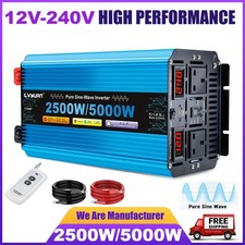 2500W 5000W Pure Sine Wave Power Inverter 12V to 240V 2AC Converter Remote, Used