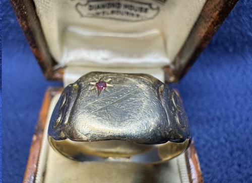 Vintage 9ct gold ruby - gold, mens