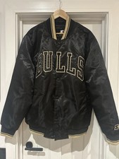 Mens Black Chicago Bulls Varsity Baseball Jacket Size L VGC Black Label NBA