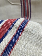 Antique French 1900s / 1910s Woven Stripe Linen Fabric Length X2 Sold Separately