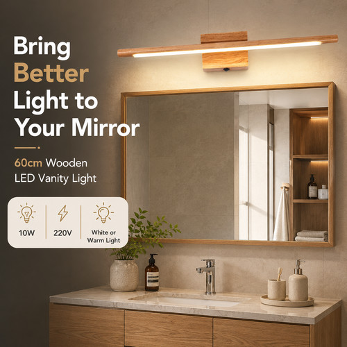 Mirror light 60cm wooden - mirror,