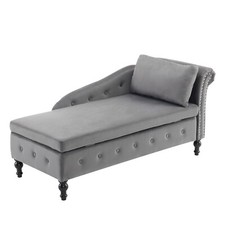 Modern Velvet Chaise Lounge Button Tufted Sofa with Storage Pillow Nailhead Trim
