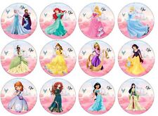 24 Princess Theme Party Edible Cup Cake Disc Toppers Icing or Wafer