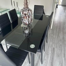Tempered Glass Top Kitchen Dining Table & Chairs Set Dinning Room Furniture UK