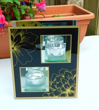 Black & Gold Floral Glass and Mirrored Double Tea Light Holder