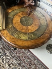 Beautiful Solid Carved Oak Slate Coffee Table With. Lovely Metal Base and Feet