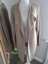 LADIES LARGE LONG SLEEVED WHITE STUFF CARAMEL LONG LENGTH CARDIGAN GRAT...
