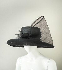 RACHEL TREVOR-MORGAN black straw hat bow Royal Ascot Queens milliner 55cm