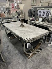 Arianna dining table grey marble top, 2.0 m long x6 crushed velvet silver chairs