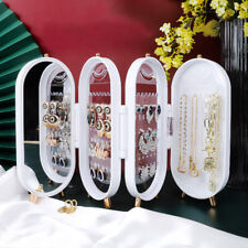 White Earring Holder Display Stand with Mirror Folding Jewellery Organiser Box