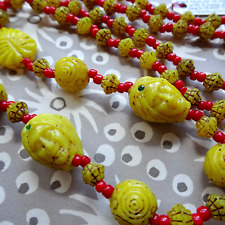antique art deco Max Neiger turban head face red yellow glass bead necklace X137