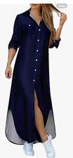Women's Fashion Lapel Buttons Sexy Slit Shirt Dress Fashion Summer Dresses