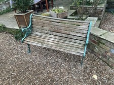 Antique 2 Seat Garden Bench With Heavy Cast Iron Ends Middle Strut & Stabilisers
