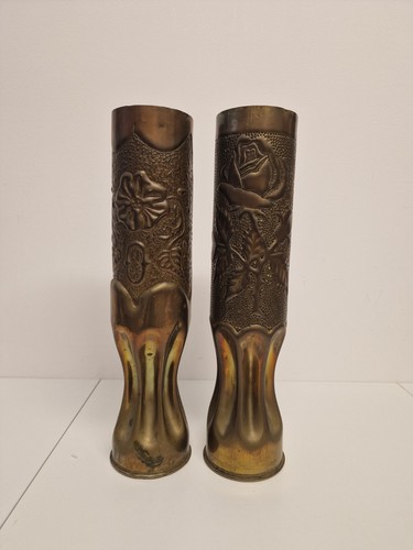 Pair vintage brass trench art - pair,
