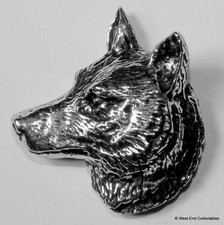 Wolf Head Pewter Pin Brooch