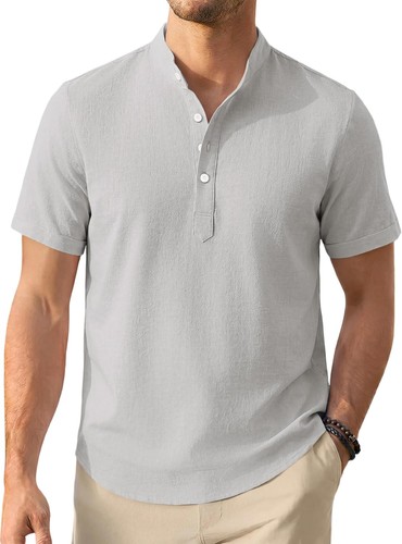 Mens linen henley shirts short - linen,
