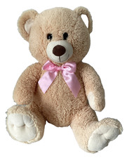 Large Sitting Teddy Bear Plush Soft Toy with Pink Ribbon 38cm Kellytoy for Asda