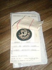 ORIGINAL SEALED PATTERN QUALIFICATION BADGE LIGHT INFANTRY GREEN LG IN WREATH