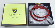 Aspinal of London red leather gold stud double wraparound cuff bracelet NEW
