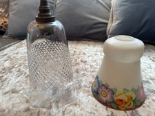 PRETTY VINTAGE CRYSTAL CUT GLASS LAMPSHADE & ONE OTHER HAND PAINTED FLORAL SHADE
