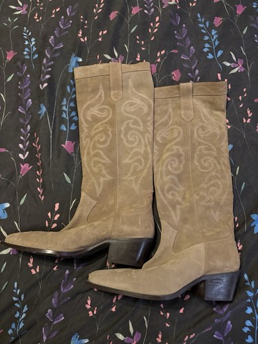 Zara beige suede embroidered - beige,