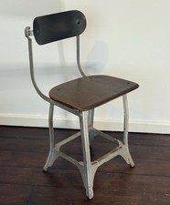 Vintage Industrial TanSad Machinist Factory Chair with Wooden Seat C.1950