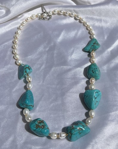 Pearl and turquoise necklace - pearl,
