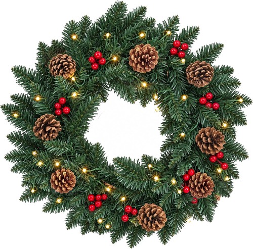 45cm pre lit christmas wreath - 45cm,