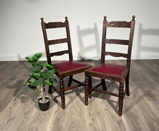 20th Century Pair Of Carved Bedroom Chairs / Hall Chairs In Oak ( REF AF-1884 )