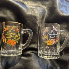 Miniature Glass Tankards I Love You Mum & I Love You Dad Very Cute
